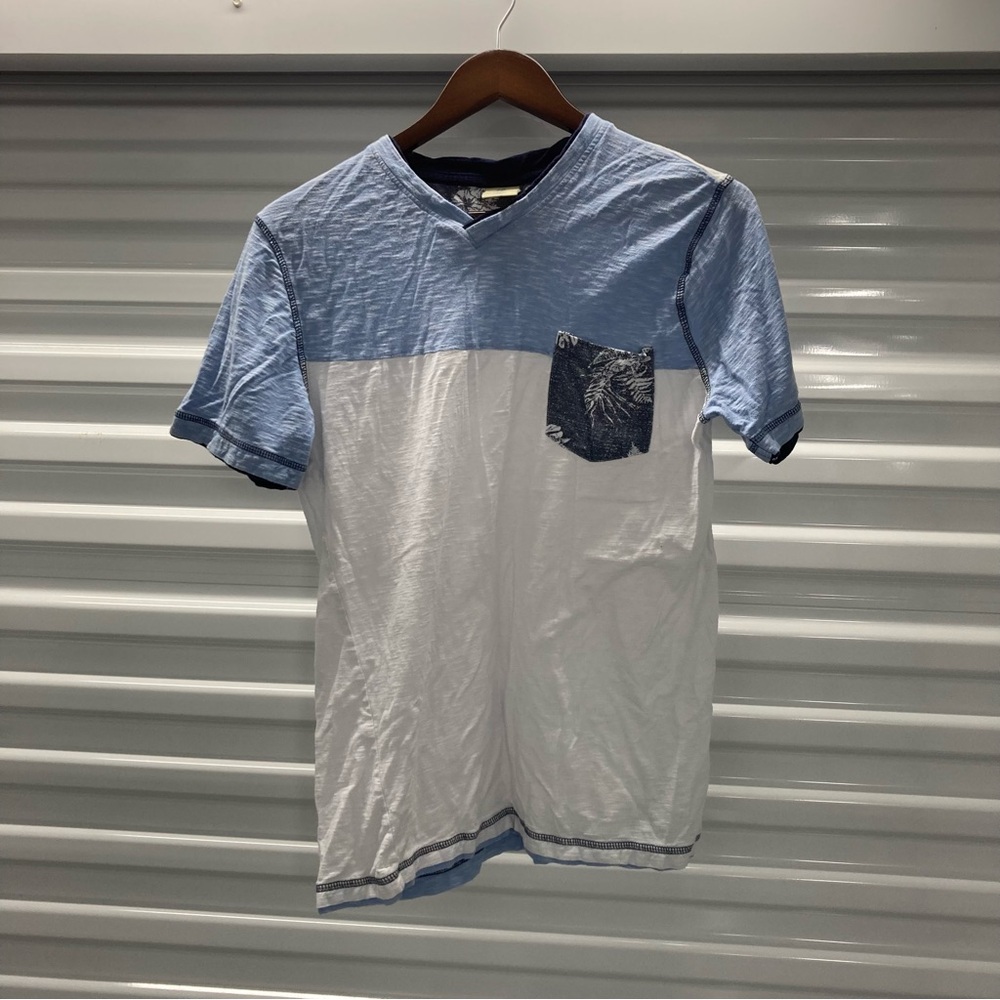 Rustic Blue - Casual Blue and White Men's Tee with Pocket